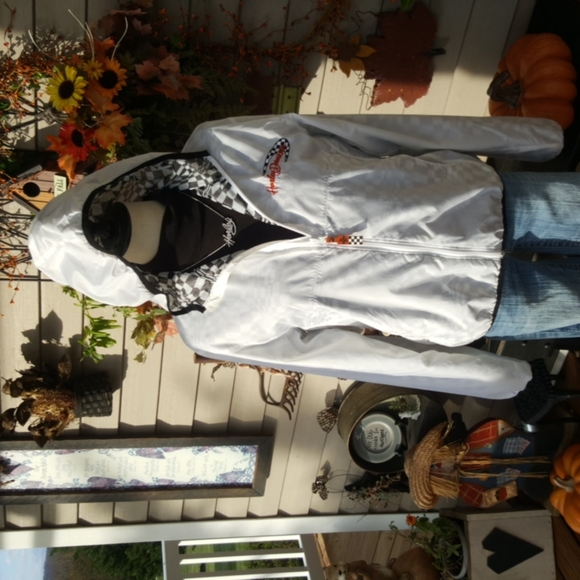 HARLEY-DAVIDSON ♡ White|Black|Orange Check Lining Zip Front Hoodie H-D Jacket M - Picture 5 of 17